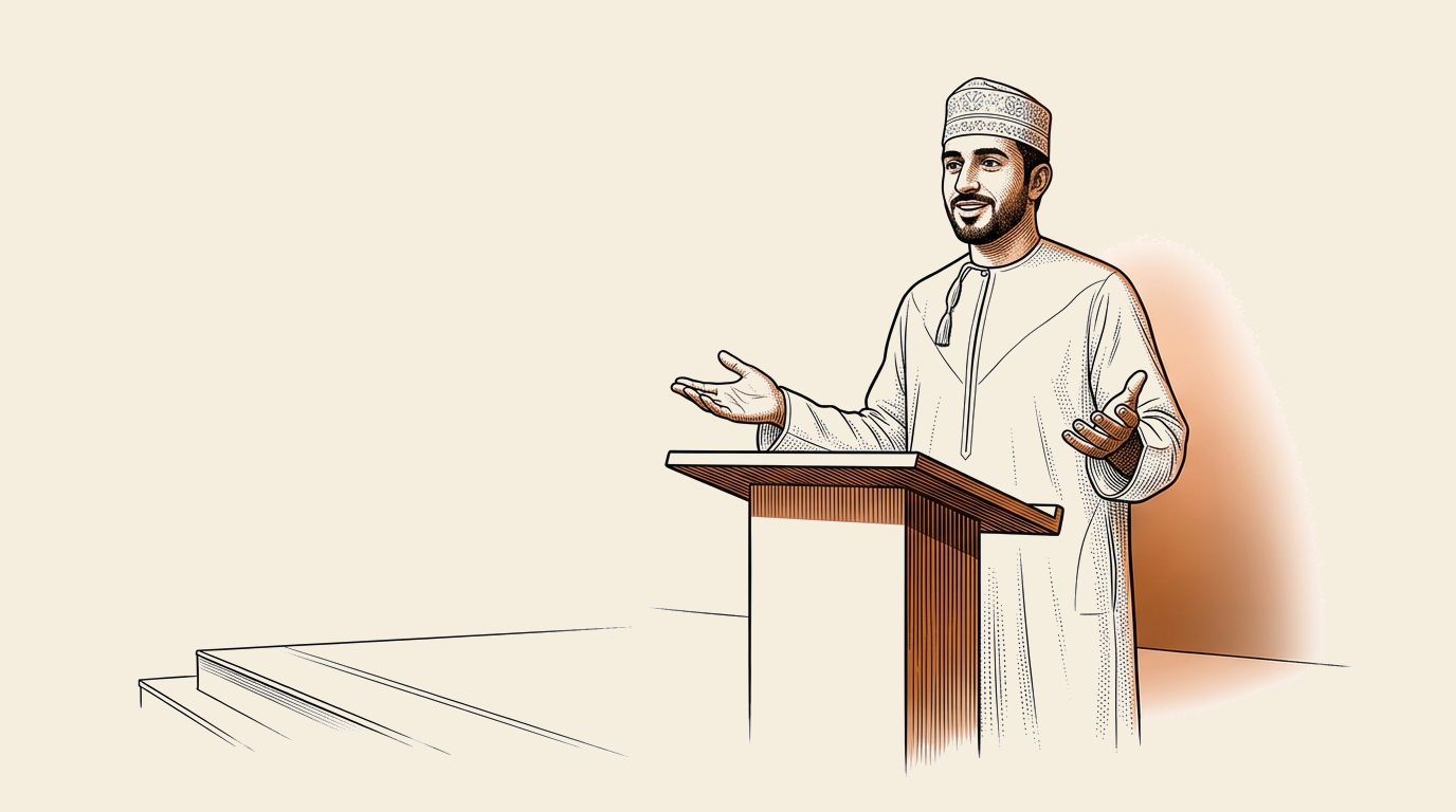 مُتَناظِرٌ عُمانيٌّ يَعرِضُ صَوتَ التَّأييد